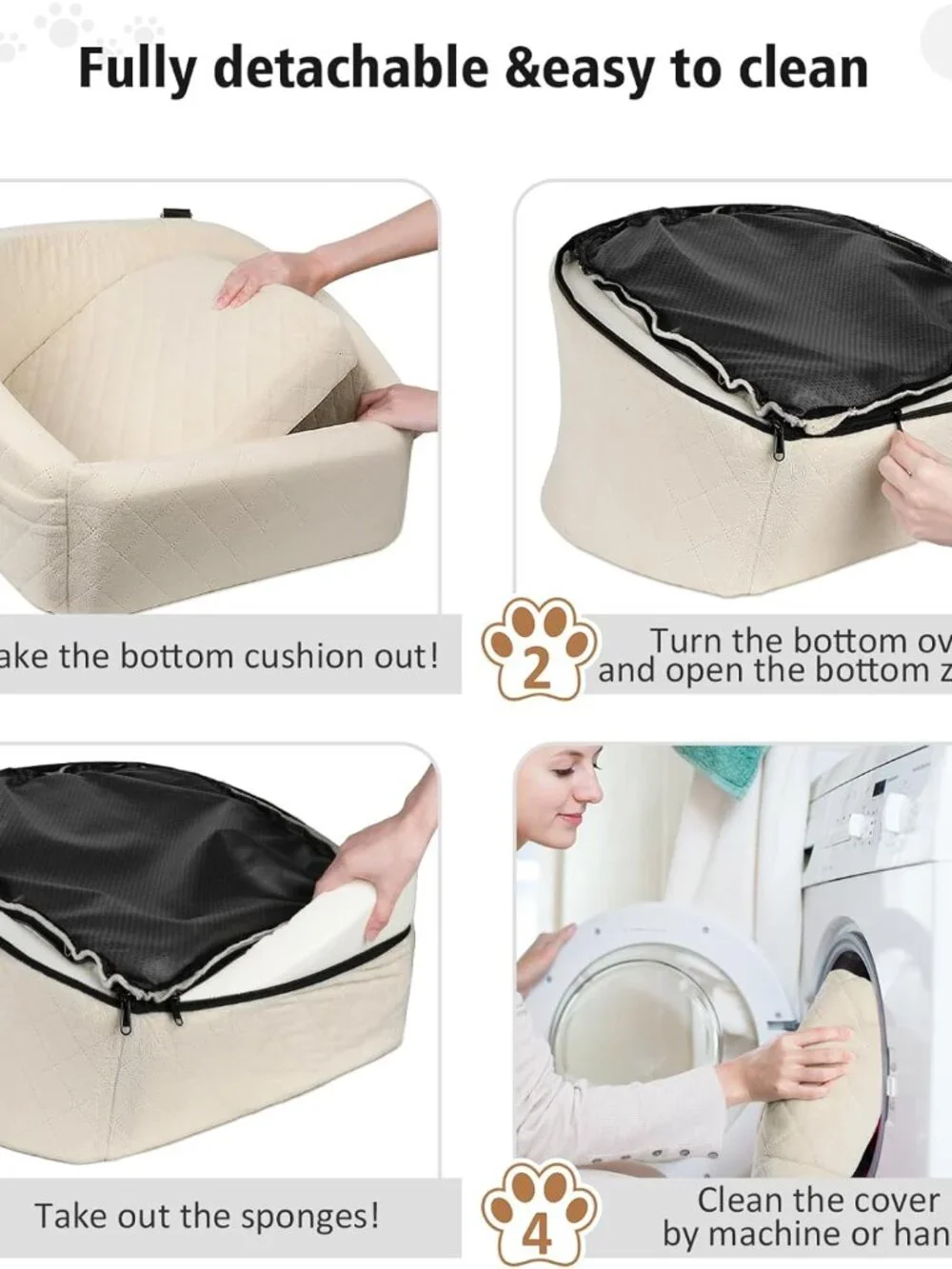 Dog Car Seat for Small/Medium Dogs Under 30lbs, Detachable, Washable, White, New
